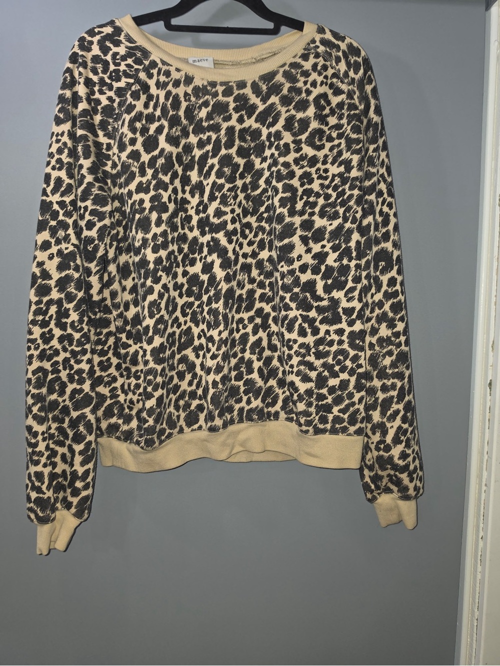 Maeve Leopard Print Crewneck Sweater - Cream and Black